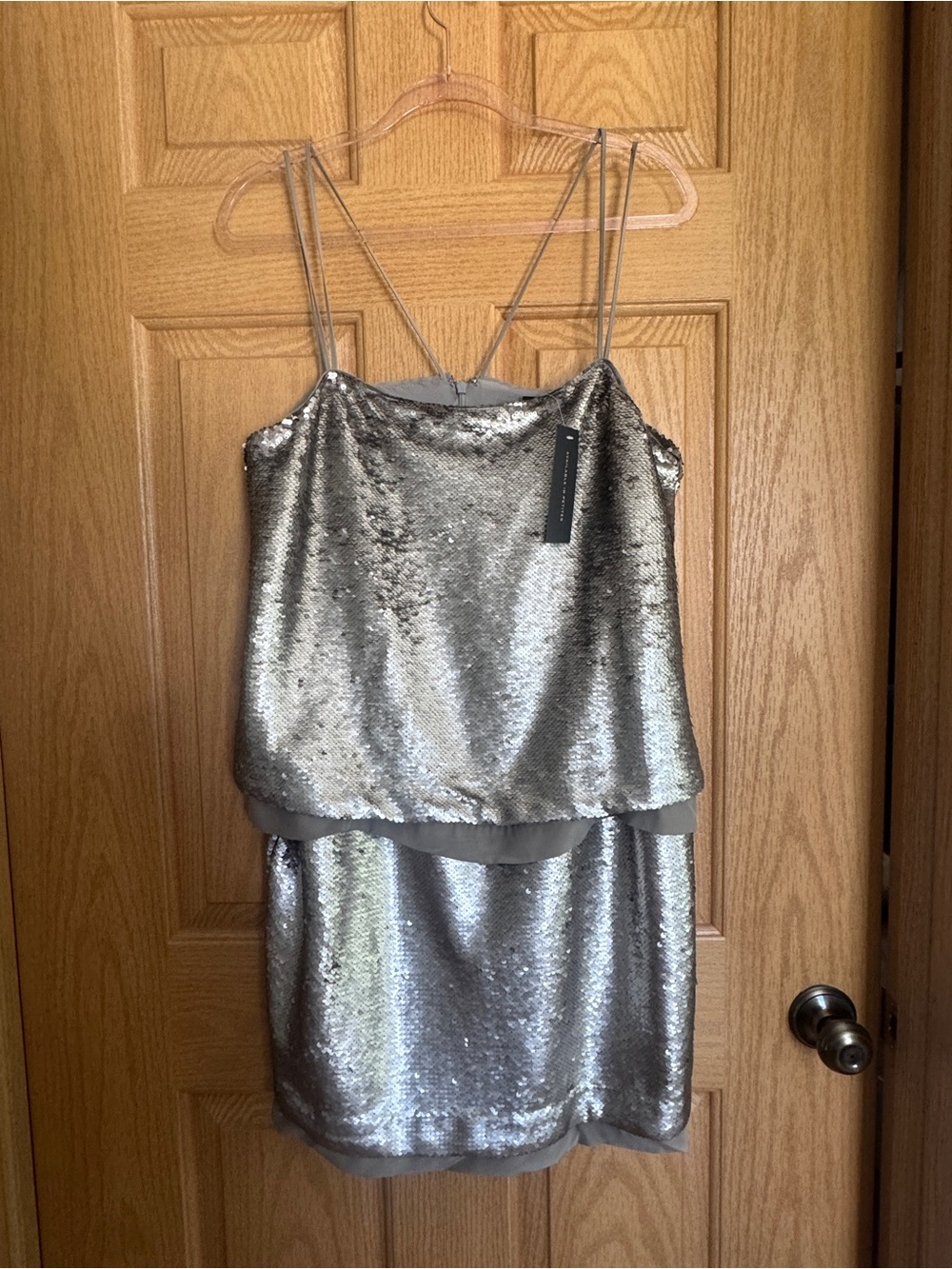Banana Republic Silver Sequin Strappy Mini Dress